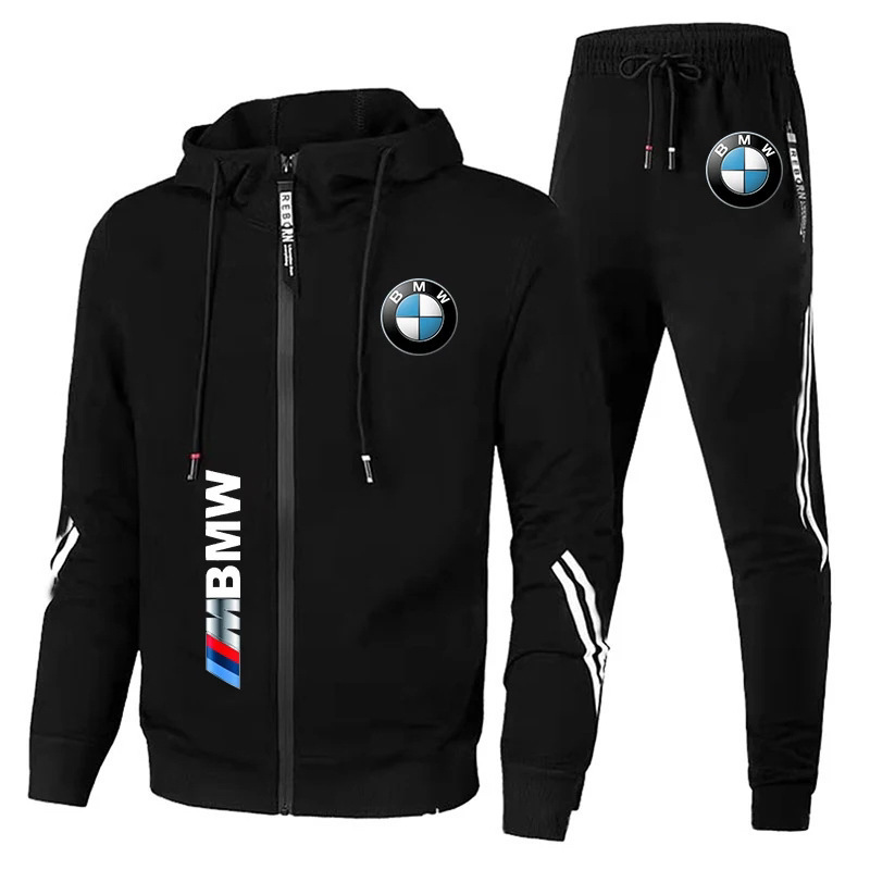 2024 new cross-border BMW standard three bars men's and women's fashion sports suit hoodie air layer leisure suit
