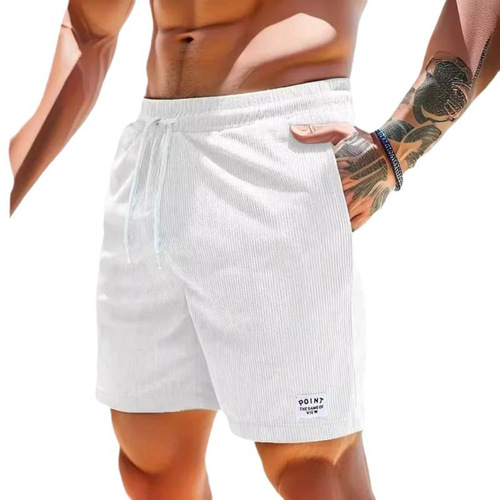 Summer solid color lacing sports pants corduroy simple quarter shorts men's shorts casual pants