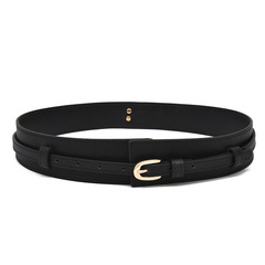 pu腰封小號 時尚可調節束腰帶外搭裝飾大衣配襯衫西裝黑色寬腰帶