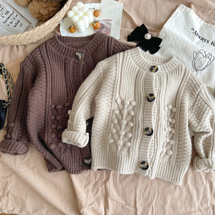 South Korea children's clothing girls' knitwear coat autumn new baby girls' retro warm loose children's cardigan sweater