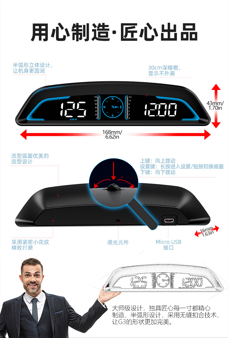 Smart Car Hud Head-Up Display Car High-Definition Gps Speed Alarm Odometer Universal Digital Speedometer