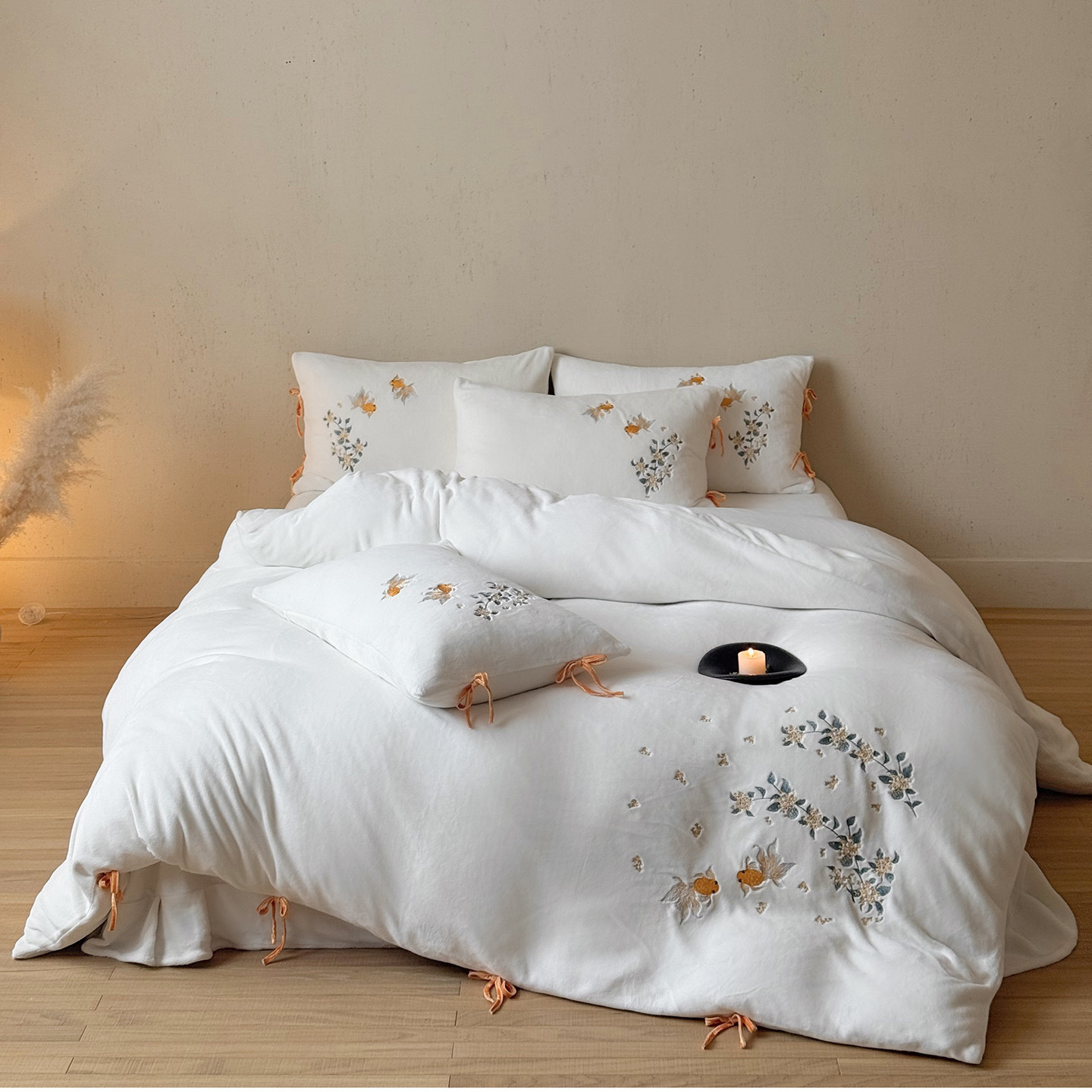 Winter 230g Fully Matte Milk Velvet Warm Bedding Four-Piece Set Super Cute Embroidered Girly Heart Quilt Cover Bedding