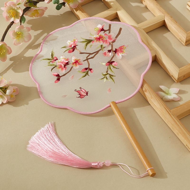 Xuanshuo 中国風扇子両面刺繍古代扇子蘇刺繍女性漢服チャイナドレス子供ダンス八枚花びら刺繍|undefined