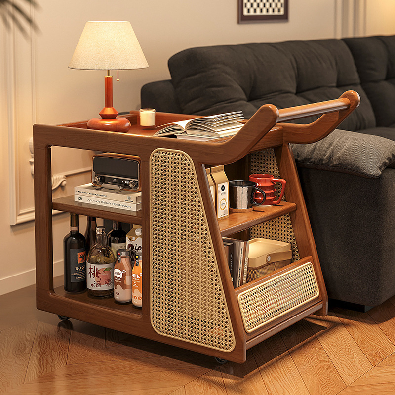 Sofá de madera, carrito pequeño, armario lateral de sofá, almacenamiento lateral, sala de estar, autobús comedor, mesa de centro móvil