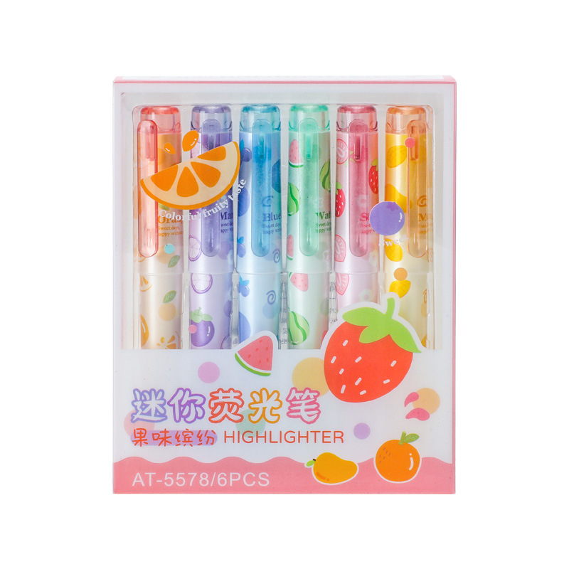 Fruta creativa highlighter mini bolsillo de dibujos animados pluma estudiante clave color protección para los ojos al por mayor
