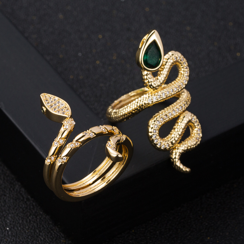 Fashion New Copper Gold-plated Micro-set Zircon Snake Open Ring display picture 2