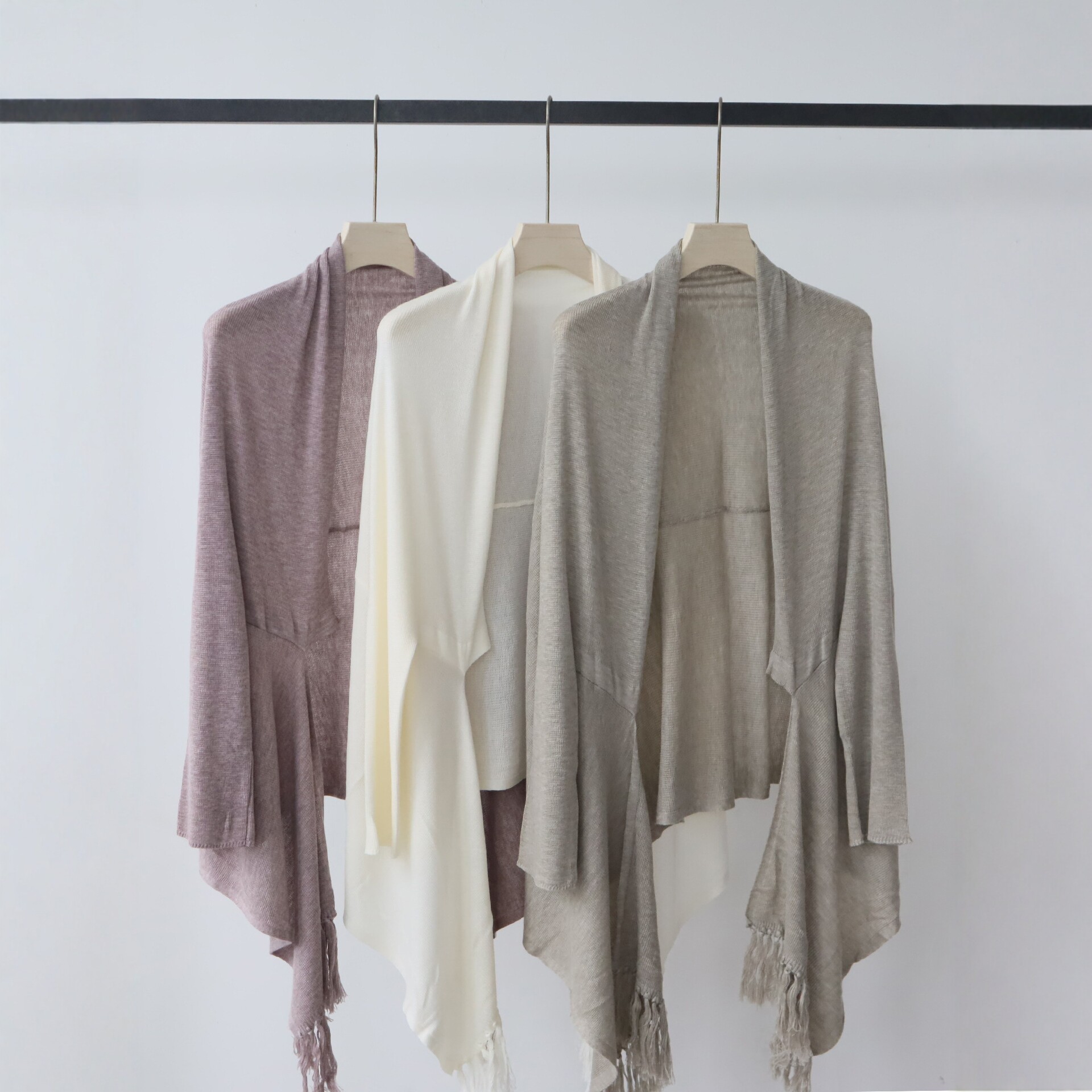 Wool Blend Fringed Irregular Knit Cardigan for Women, Spring and Autumn Casual Shawl with Loose Batwing Sleeves