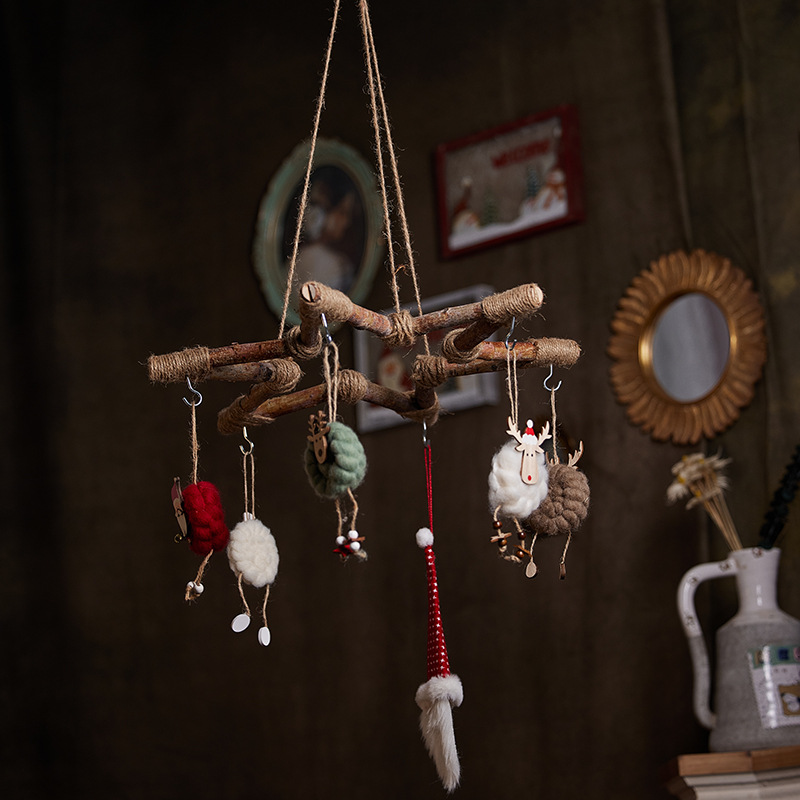 Decoración de Navidad nórdica de madera penta-colgante decoración de ventanas de Navidad accesorios pared campanas de estrella