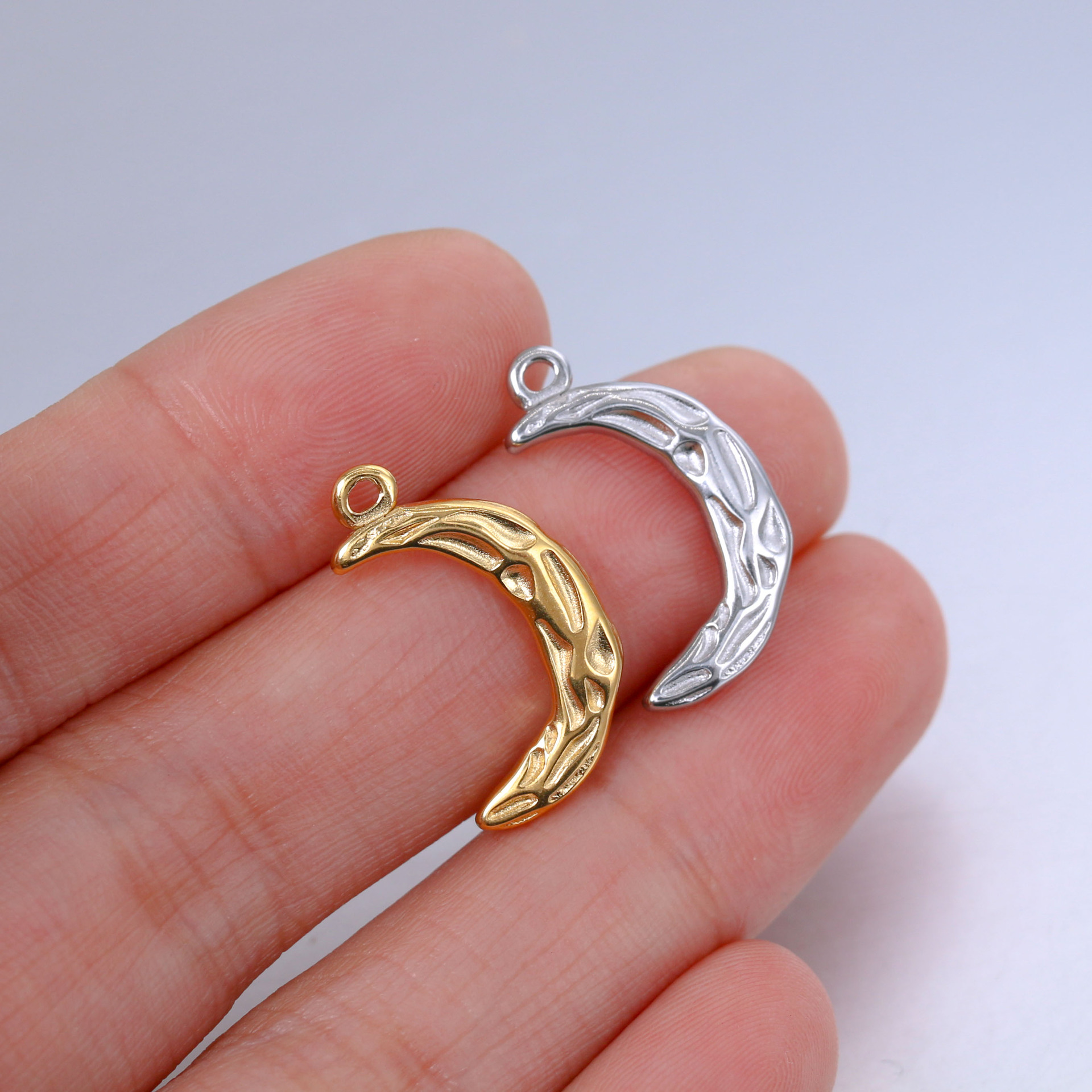 3 Teile/los Edelstahl Crescent Charms Unregelmäßige Faltige Mond Anhänger DIY Halskette Armband Schmuck Handwerk Machen Zubehör – Detail 8