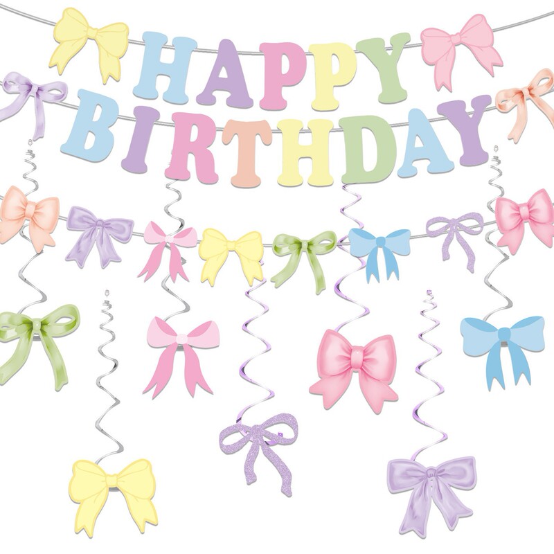 Amazon Colorful Bow Birthday Flag Banner Spiral Hanging Party Decorations Adult Ceremony Arrangement Props