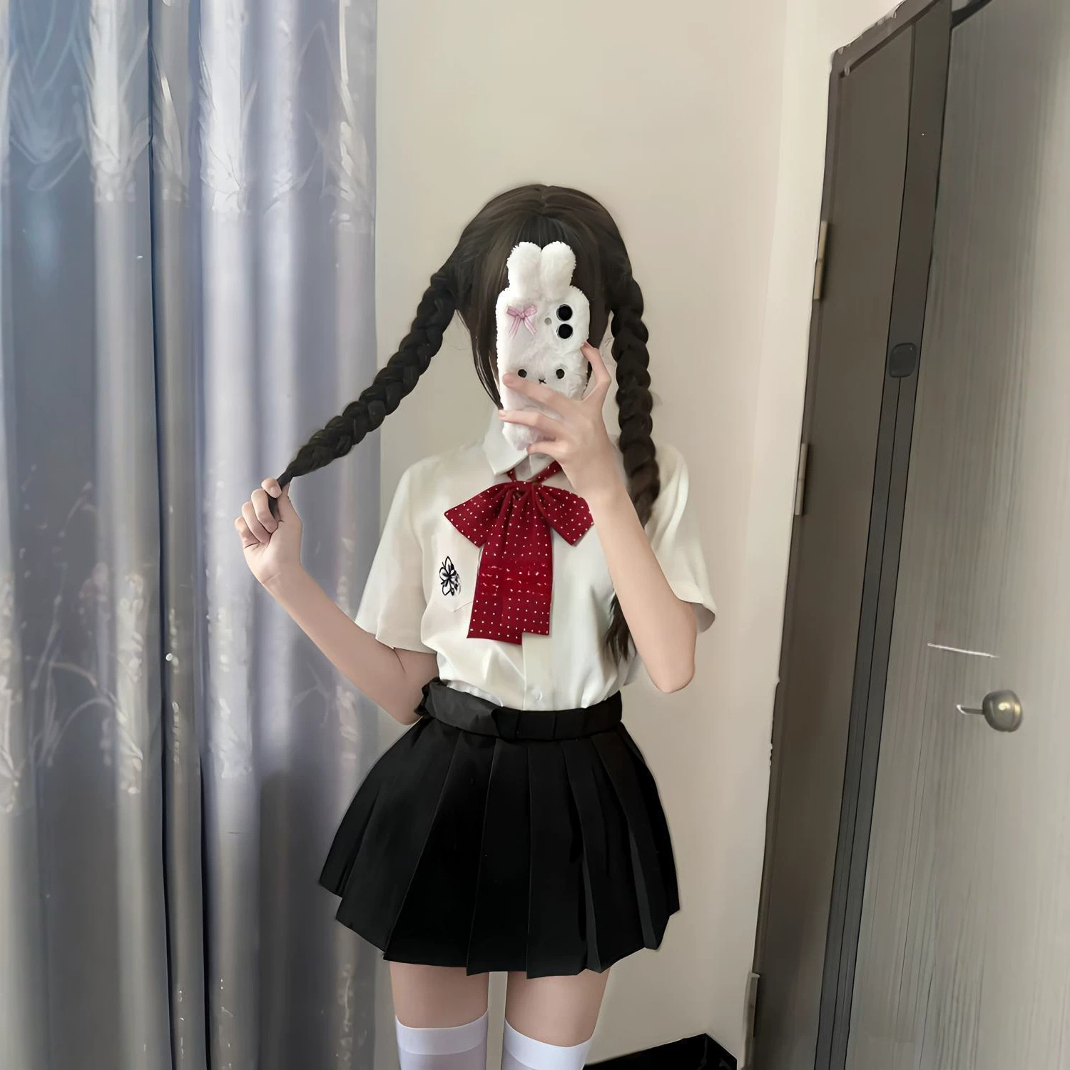 Original JK uniform Japanese school style cherry blossom embroidered basic shirt, school supply feel pleated skirt summer soft girl set
