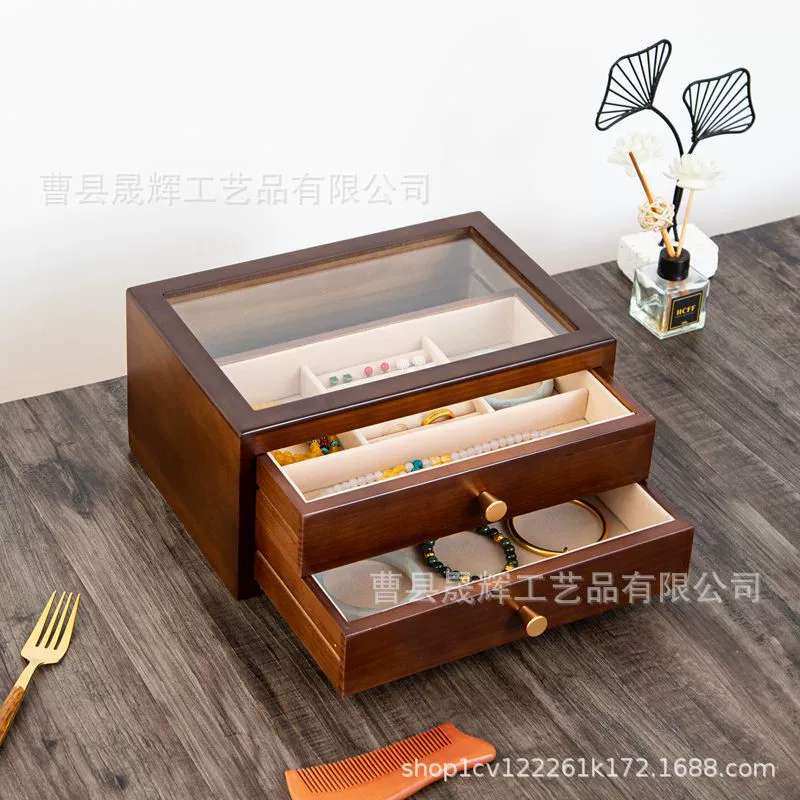 Retro storage system, antique storage box, necklace, ring, earrings, jewelry, wooden sophisticated accessory, light luxury style