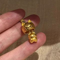 S925纯银古法躲猫猫铃铛吊坠项链可爱招财猫咪瞄瞄棕绳编织毛衣链