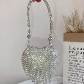 2025新款欧美时尚迷你爱心手提链条包镶钻晚宴斜挎单肩女包包