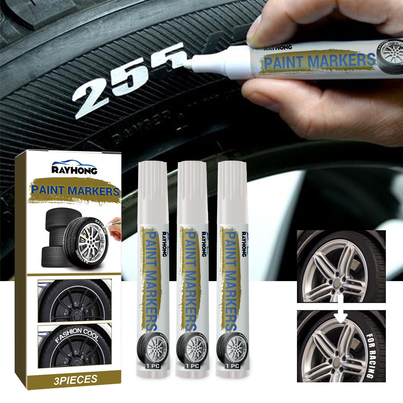 Rayhong car tire marker pen car compact portable waterproof quick-drying painting marker pen graffiti pen