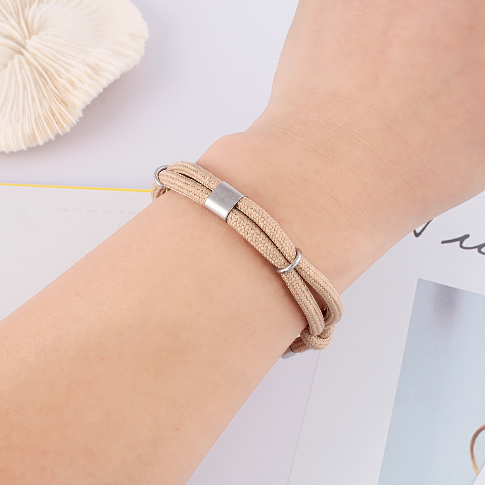 1 Piece Simple Style Solid Color Stainless Steel Polyester Unisex Bracelets