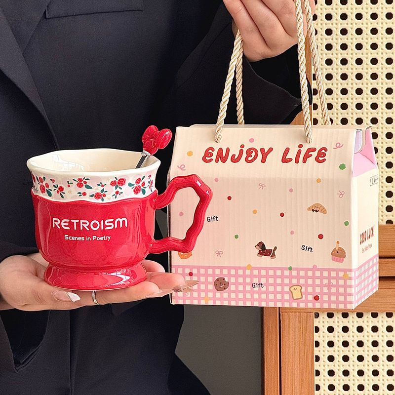 レトロな小花柄のセラミックマグ、見栄えの良いオフィスの朝食コーヒーカップ、母親と姉妹へのホリデーギフト|undefined