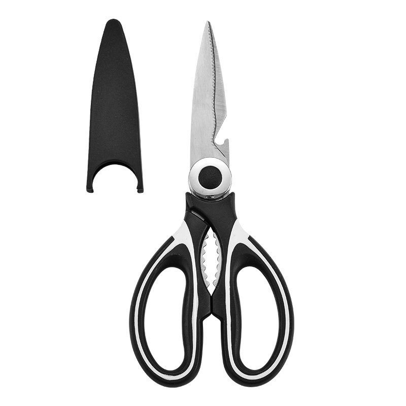 Universal sharp food scissors for home use, bottle opener