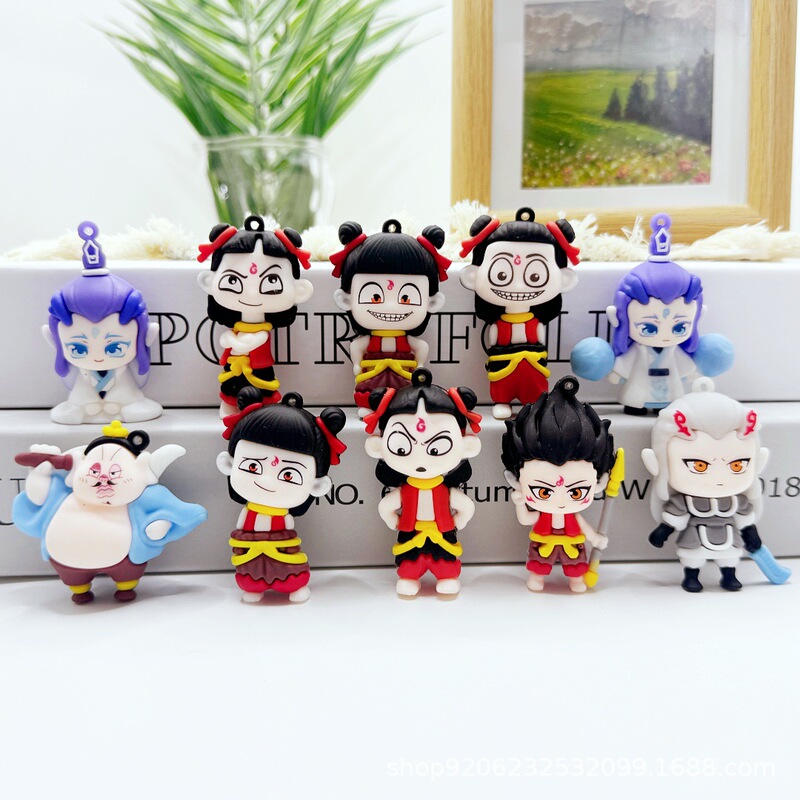 Cartoon Nezha Demon Boy Brain Keychain Movie Merchandise Blind Box Soft Plastic Figurine Decoration Children's Birthday Small Gift