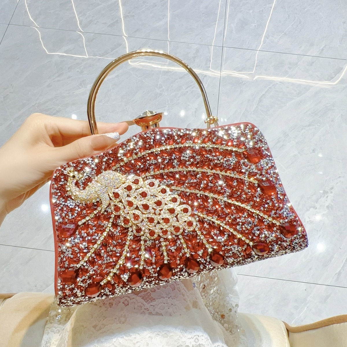 New Cross-Border Full Diamond Handbag Luxury Party Shoulder Crossbody Evening Bag Elegant Banquet Bag - Thumbnail 8