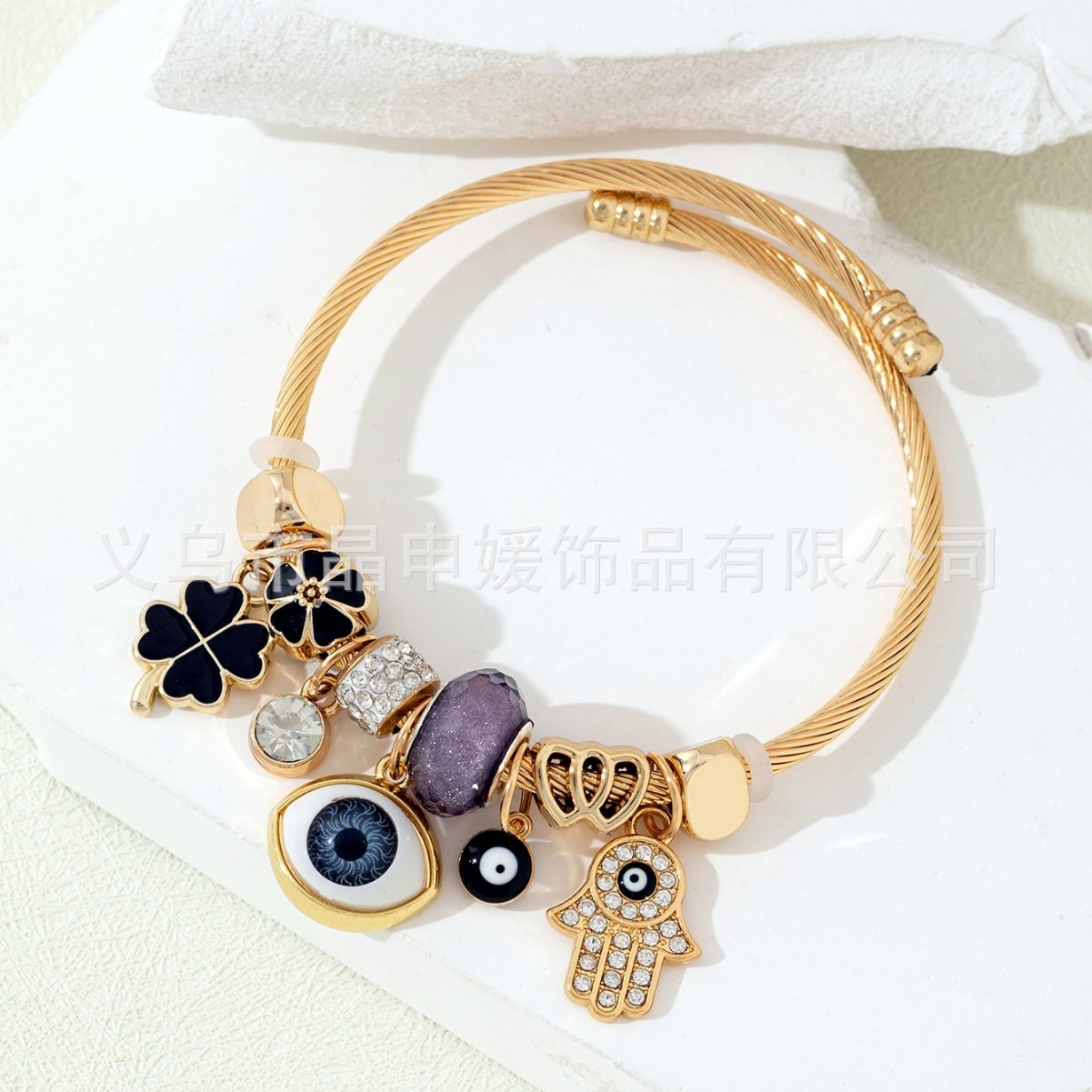 Brazalete Pan Jia, brazalete de explosión transfronteriza, diamante de diamante, ojo del demonio, mano de Dios, joyas de moda de amor de cuatro hojas