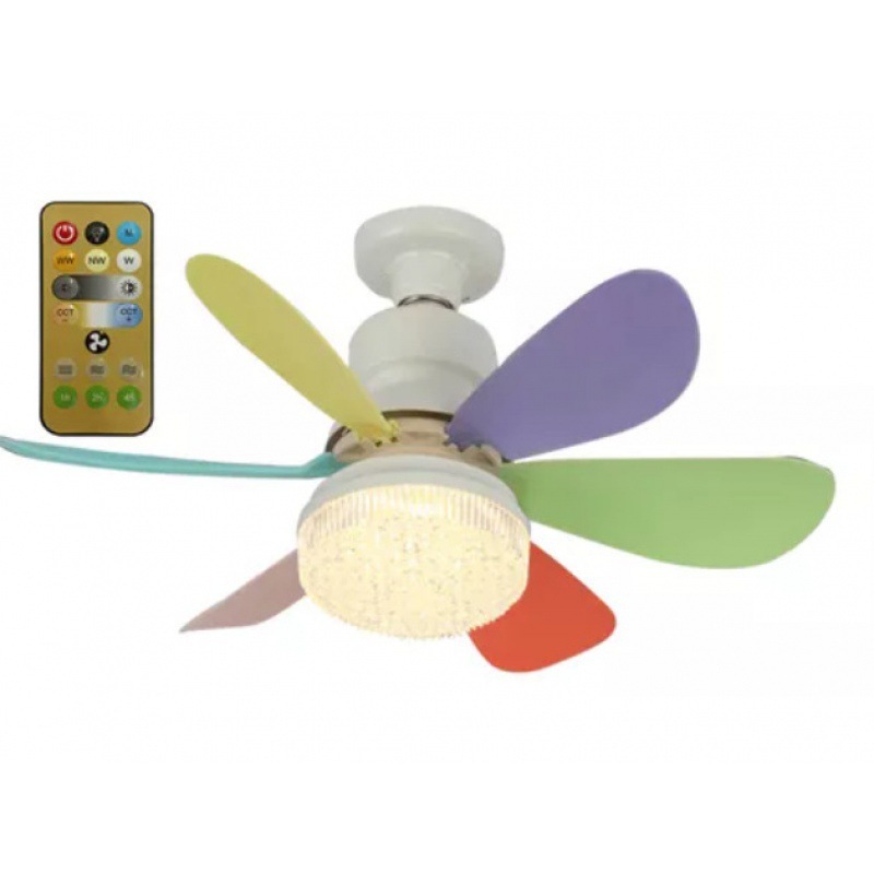 Luz de ventilador de control remoto inteligente D con atenuación de tres colores Dormitorio doméstico con atenuación de tres colores Luz de ventilador de habitación infantil Luz de ventilador de araña