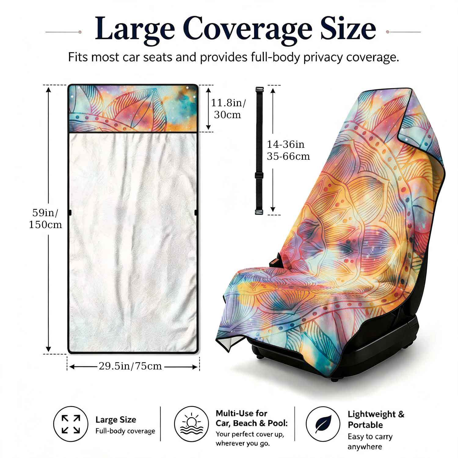 2-piece dual-use car seat cover, ultra-fine fiber, can be used as a beach towel, printed car protective seat cover 6