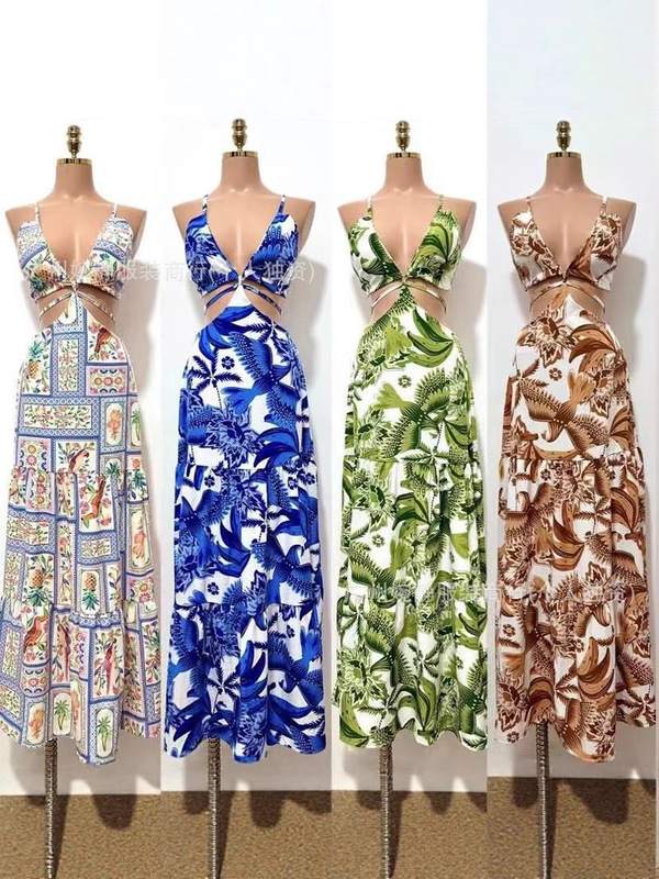 Women's Dresses欧美跨境女装亚马逊外贸连衣裙夏季女士吊带长裙|undefined