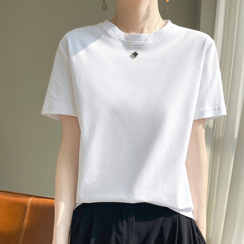 目を閉じてハイエンドのルーズでスリムなラウンドネック半袖レディースTシャツ黒と白の原宿Tシャツトップ|undefined