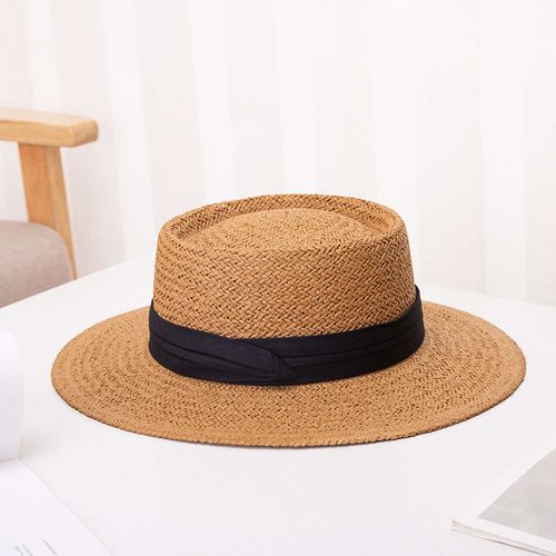 Straw hat women's new summer flat top big brim hat outdoor travel sun protection beach hat Internet celebrity hat wholesale