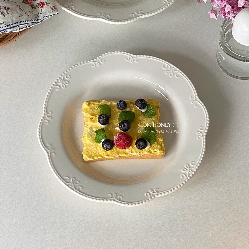 フレンチインズレトロスタイルプレート、高級レリーフレースホワイトプレート、朝食皿、平皿、デザートプレート、ケーキプレート|undefined
