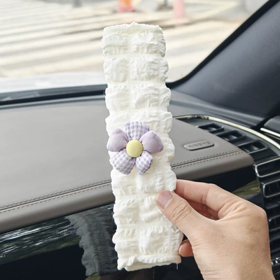 Fresh and Simple Floral: Seat belt shoulder pad - 22cm-puff-multi-color-flower-seat-belt-shoulder-cover-purple