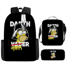 跨境热销卡通双肩背包辛普森一家男女小学生大容量书包笔袋三件套