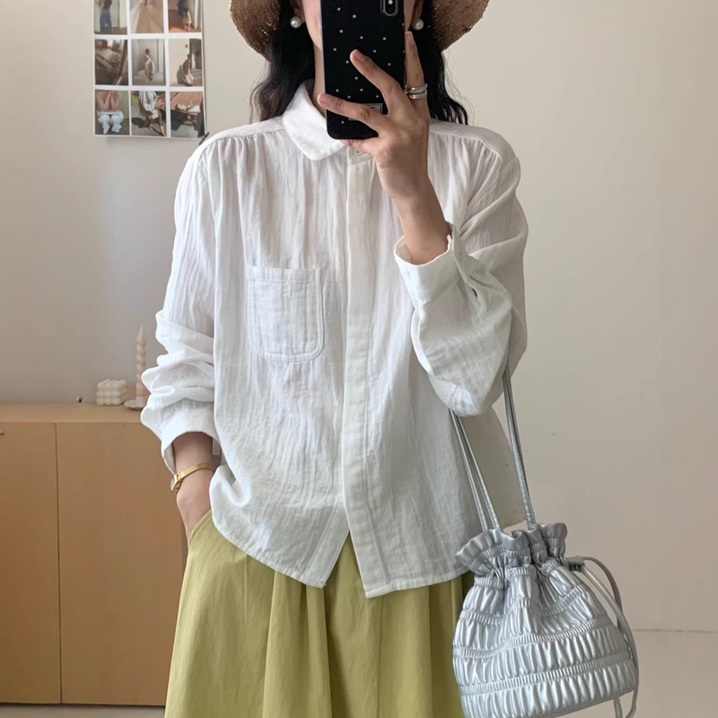 Solid Color Simple Soft Double-Layer Cotton Gauze Long-Sleeved Shirt for Women 2026 Spring New Casual Slimming Top 26805 Solid Color Simple Soft Double-Layer Cotton Gauze Long-Sleeved Shirt for Women 2026 Spring New Casual Slimming Top 26805