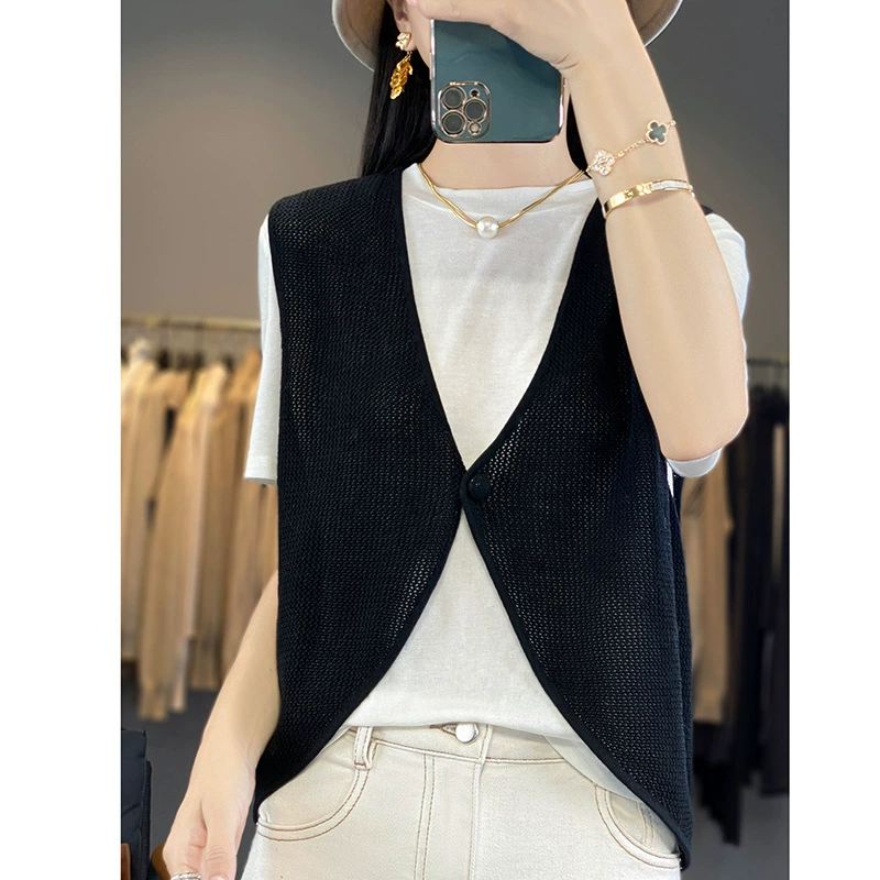 2024 лето новый камвольный шерстяной вязаный кардиган с V-образным вырезом