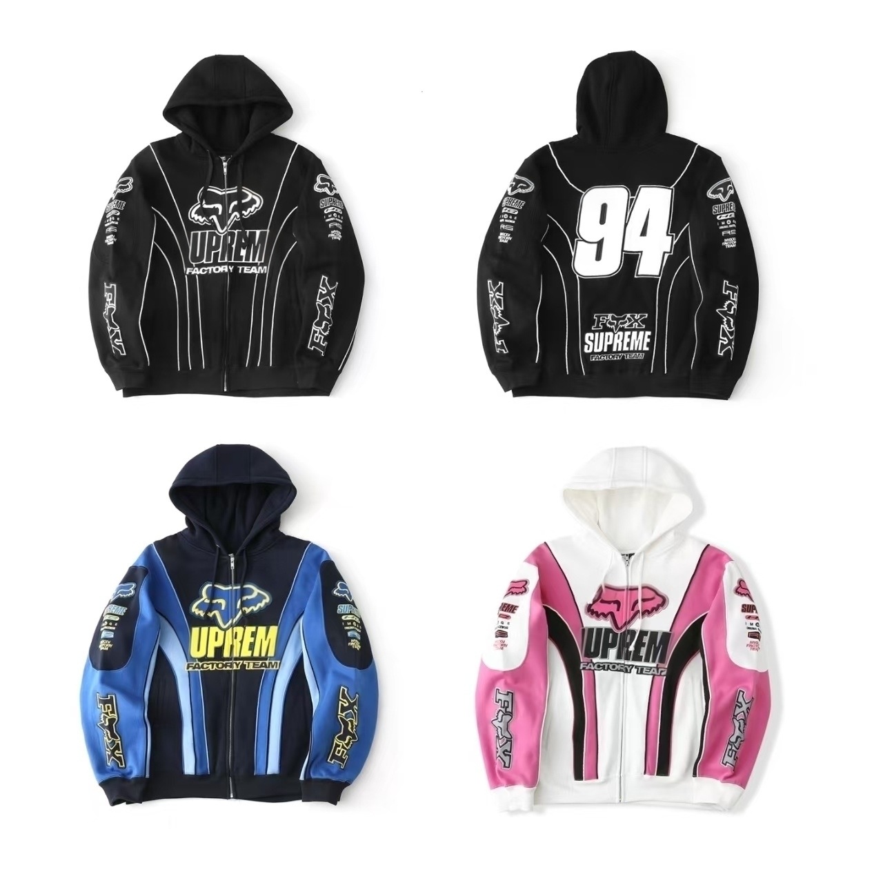 Cross-Border Sup Fox Head Collaboration Model Fw25 Logo Pattern Zip-Up Hoodie Unisex