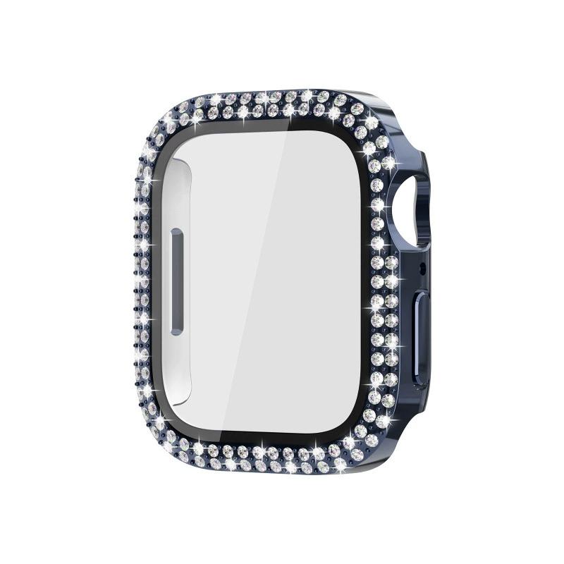 Защитный чехол для Apple Watch 10, совместимый, двойной ряд инкрустации кристаллами, ПК с закаленной пленкой, интегрированный корпус для часов