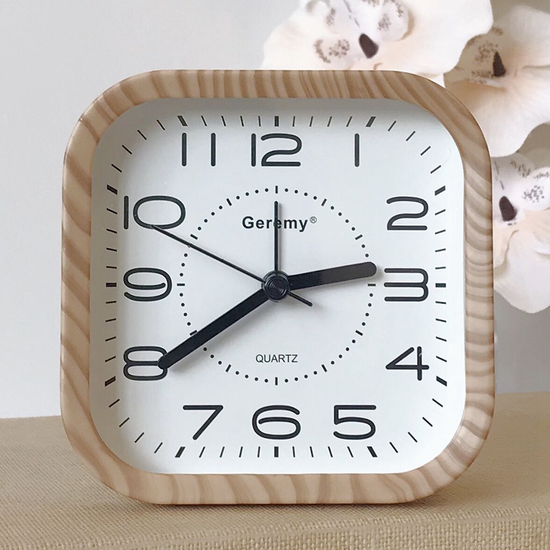 Minimalist Retro Wood Grain Alarm For Elderly Home Desktop Square Pendulum Student Modern Large Character Bedside Clock_voghion.com