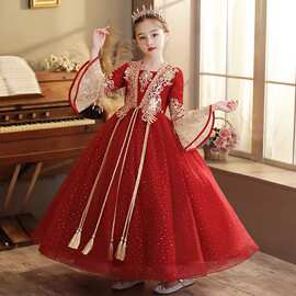 儿童古装汉服2026年春季新款女童中国风唐装秀禾服红色礼服公主裙