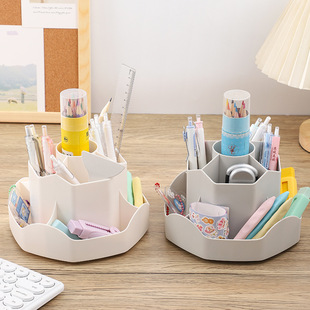9-Hole Large-Capacity Rotating Pen Holder Storage Box Office Desktop Stationery Pen Insert Simple Student Supplies Multi