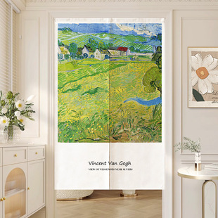 Van Gogh Fabric Door Curtain Scandinavian Ins Simple Partition Curtain Without Punching Home Decoration Bathroom Bedroom Aisle Curtain