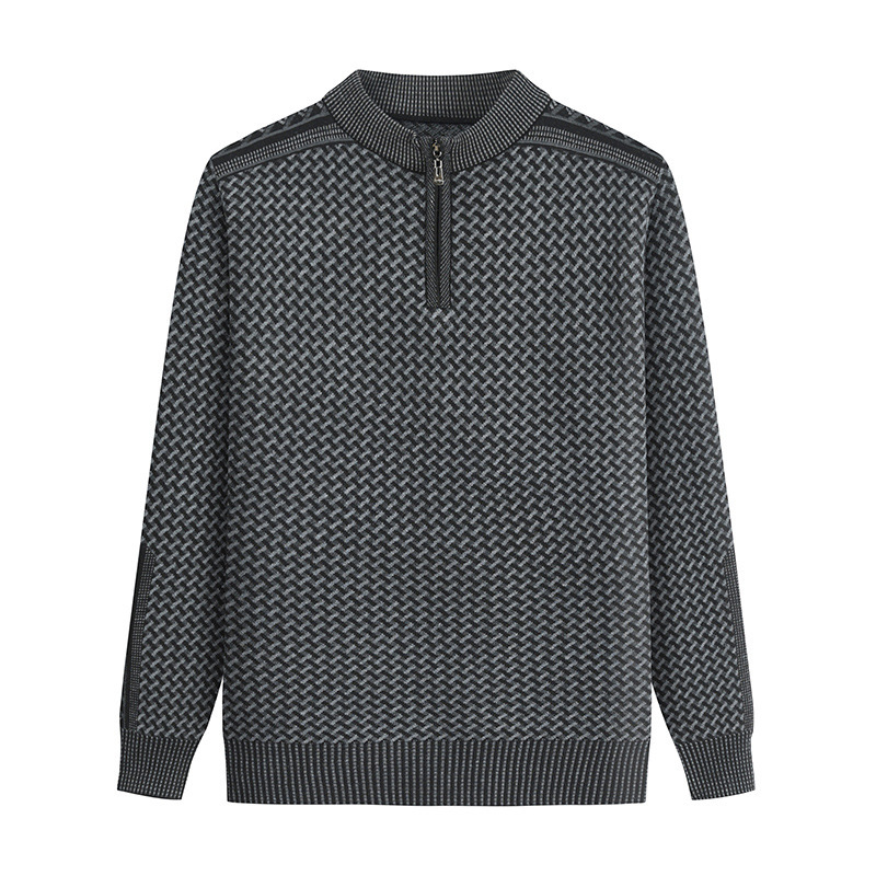 Middle-aged and Elderly Father Men's Plaid Base Loose Casual Sweater Men's Long-sleeved Half-zipper Pullover Knitted Chinese Fir Middle-aged and Elderly Father Men's Plaid Base Loose Casual Sweater Men's Long-sleeved Half-zipper Pullover Knitted Chinese Fir
