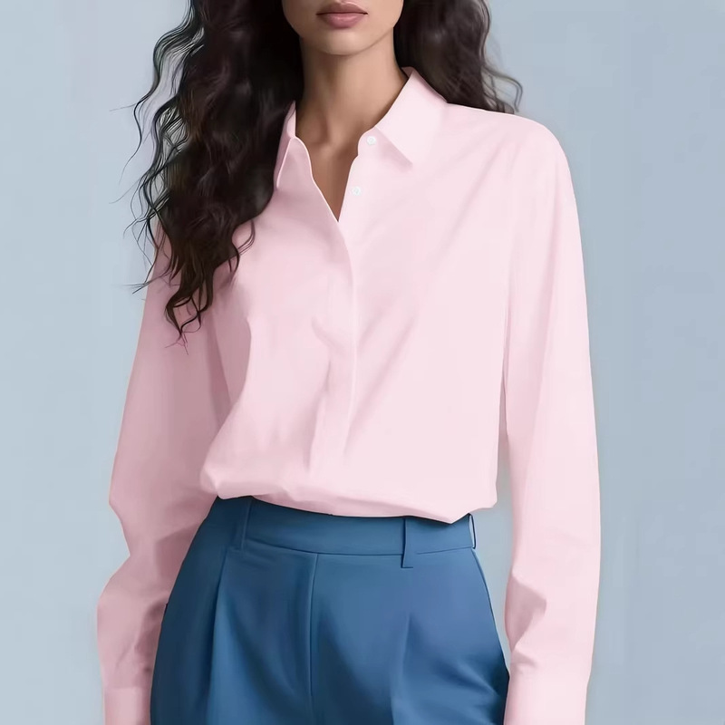 European and American Cross-Border Amazon Aliexpress Professional Workwear Shirts for Women with Hidden Placket Buttons Office Blouses