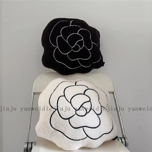 Camellia Light Luxury French Style Black and White Line Pillow Simple Modern Living Room Sofa Internet Popular Ins Cushion Decorative Women