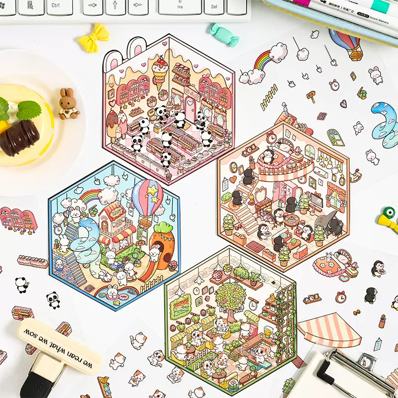 悦真梦中小屋场景贴纸3d造景贴纸 跨境3d立体贴纸diy手帐贴纸贴画