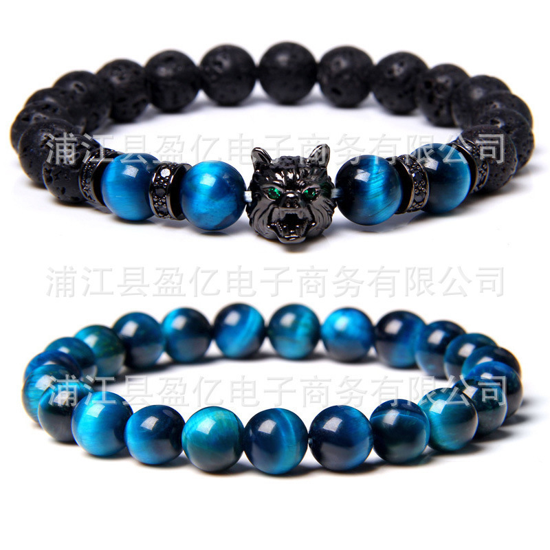 2021 Cross-border Explosions Natural Sapphire Blue Tiger Eye Gem Beads Women's Bracelet Men's Bracelet Amazon etsy Hot Sale