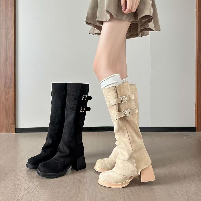 Dual-use long and short boots, 2026 autumn and winter new style, detachable stacked boots, chunky high heel, thick-soled high-tube boots, retro pant-leg boots Dual-use long and short boots, 2026 autumn and winter new style, detachable stacked boots, chunky high heel, thick-soled high-tube boots, retro pant-leg boots