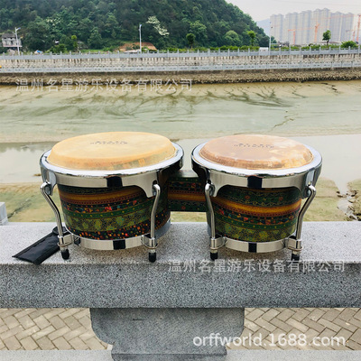 奥尔夫打击乐器花布邦戈鼓羊皮连体鼓7.5寸8.5寸手拍鼓一件代发|ru