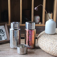 纯钛磁吸保温杯双层纯钛高档水杯户外旅行焖泡茶杯茶水分离杯礼品
