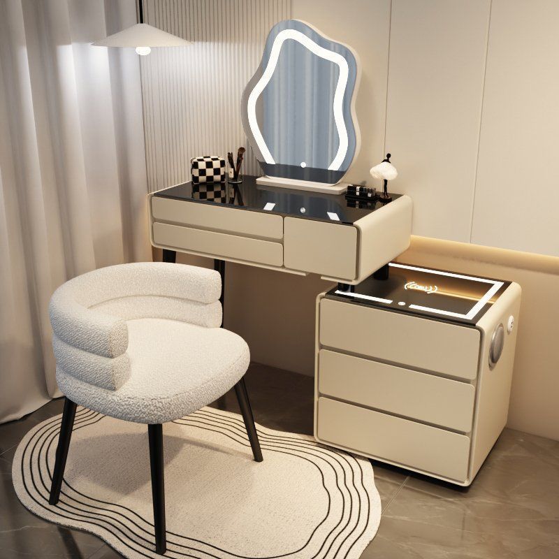 카키 그레이 3단 서랍 스마트 모델 - 올 원목 80 테이블 + 캐비닛 + 구름거울 + 유아용 의자